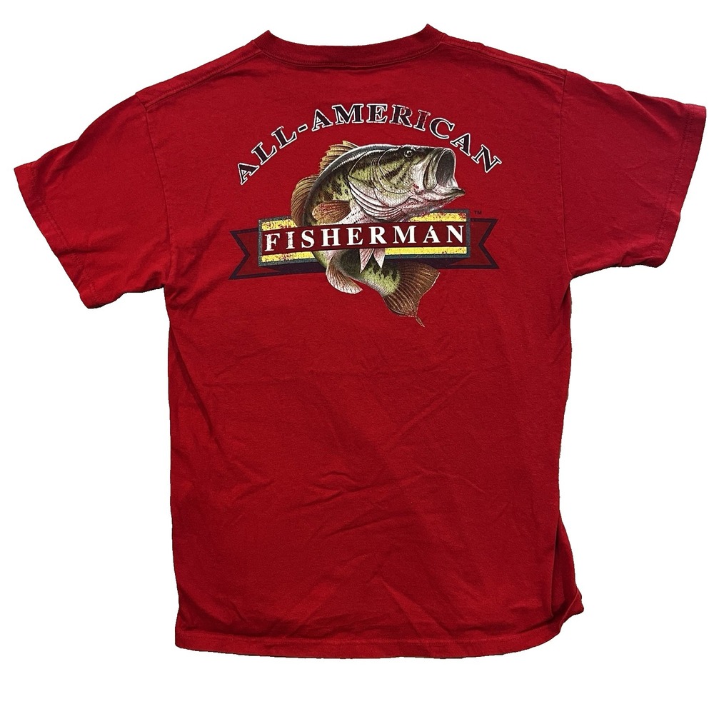 All American Fisherman Fishing T-Shirt Size M Men's Red Short Sleeve Red